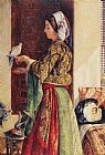 John Frederick Lewis Wall Art - Girl with Two Caged Doves